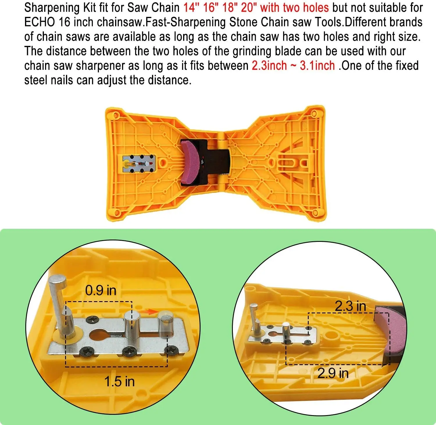 Portable Teeth Chainsaw Sharpener, Proprietary Bar-Mount Chain Saw Fast Sharpening Tool, Fit for 14/16/18/20 Inches Two Holes Chain Saw Bar