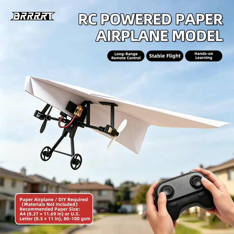 BRRRRT Power-Up RC Paper Airplane Kit with Gyro Stabilizer – DIY Electric Remote Control Plane with Dual Propellers, Lightweight Foldable Flying STEM Toy for Kids & Adults, Perfect Birthday Gift