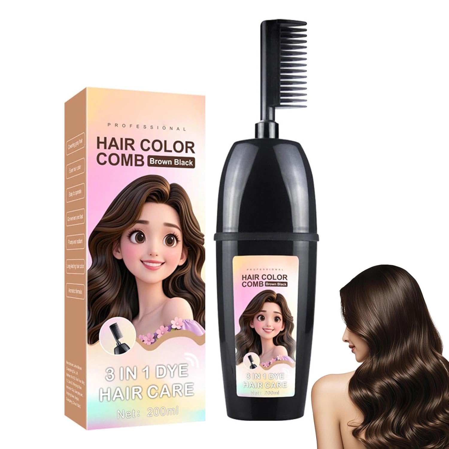 3-In-1 Hair Dye Comb With Built-In Brush, Portable Hair dye, Plant-based Hair Dye, Gentle Gray Hair Coverage, Easy To Use