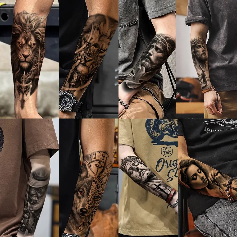 36/76 Sheets Large Black Temporary Tattoo Stickers - Tribal Wolves, Tigers, Lions, Snakes, Skulls, 12 Fake Tattoo Stickers for Men & Women Arm Designs