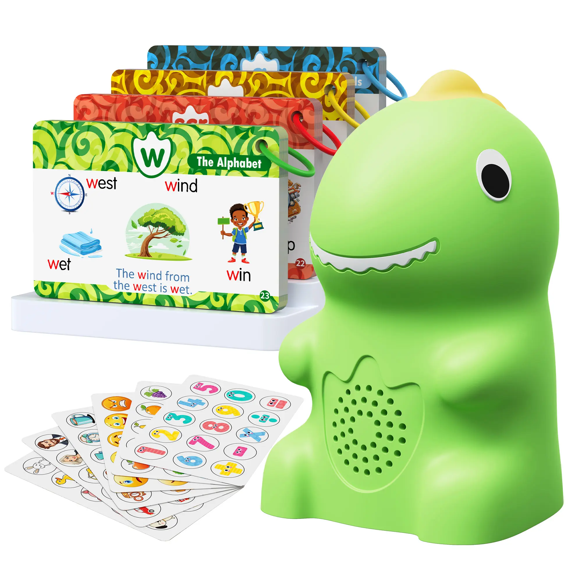 Dinosaur Talking Flash Cards with Interactive Learning Stickers Montessori Phonics & Sight Words Set 148 Cards 592 Words 5 Categories 6 Stickers Educational Toy for Kids - Flashcards