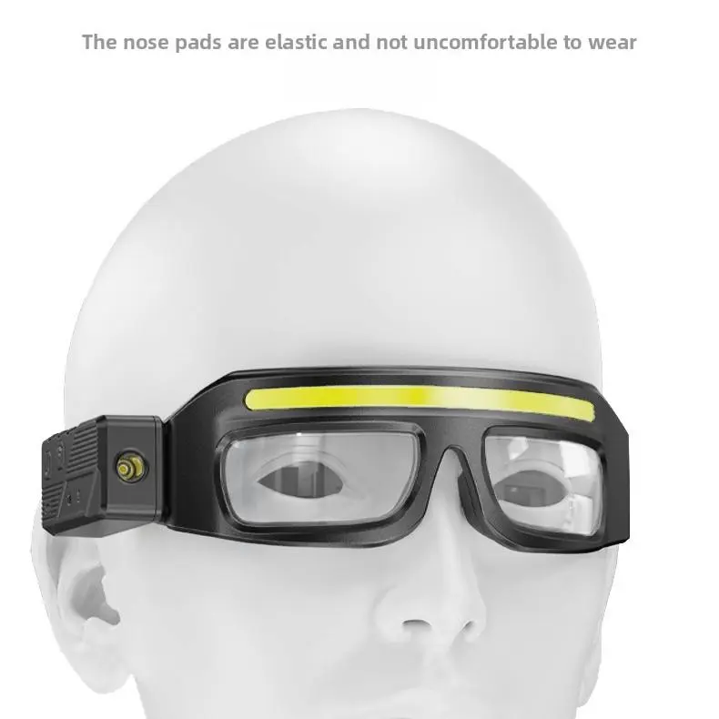 LED Glasses Rechargeable Headlight with Motion Sensor and Touch Control, 5 Modes USB C Lighted Glasses for Night Running,Camping, Fishing, Cycling, Hiking, Hands-Free Lighting (Yellow)