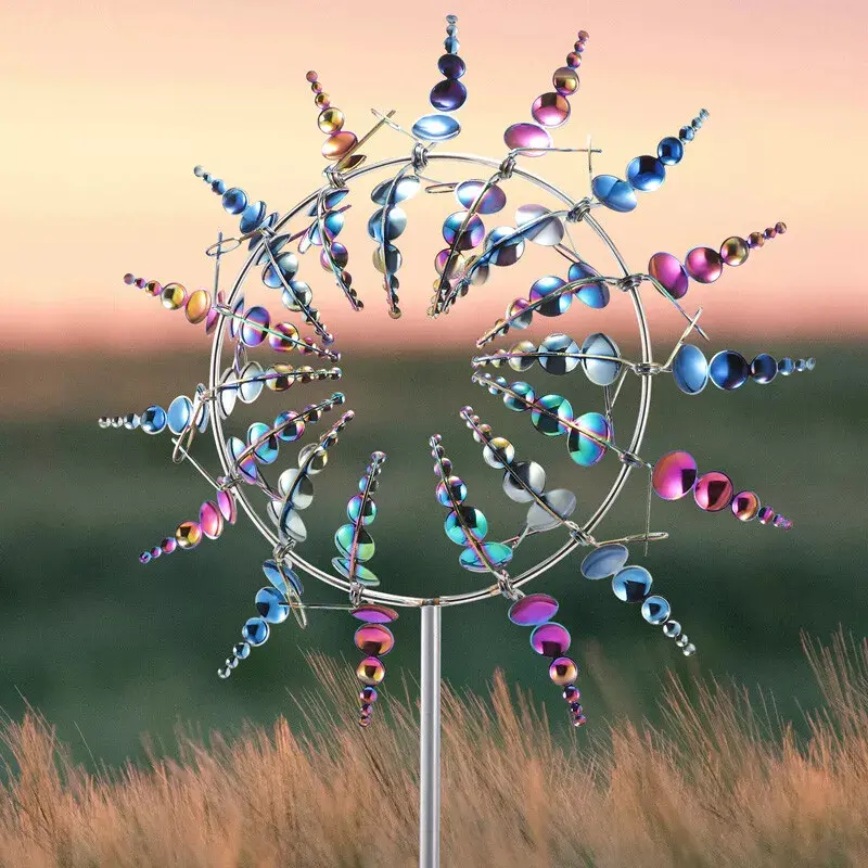 Metal Kinetic Windmill Outdoor Garden Decor, Battery-Free Lawn Art Spinner - Multi-Color