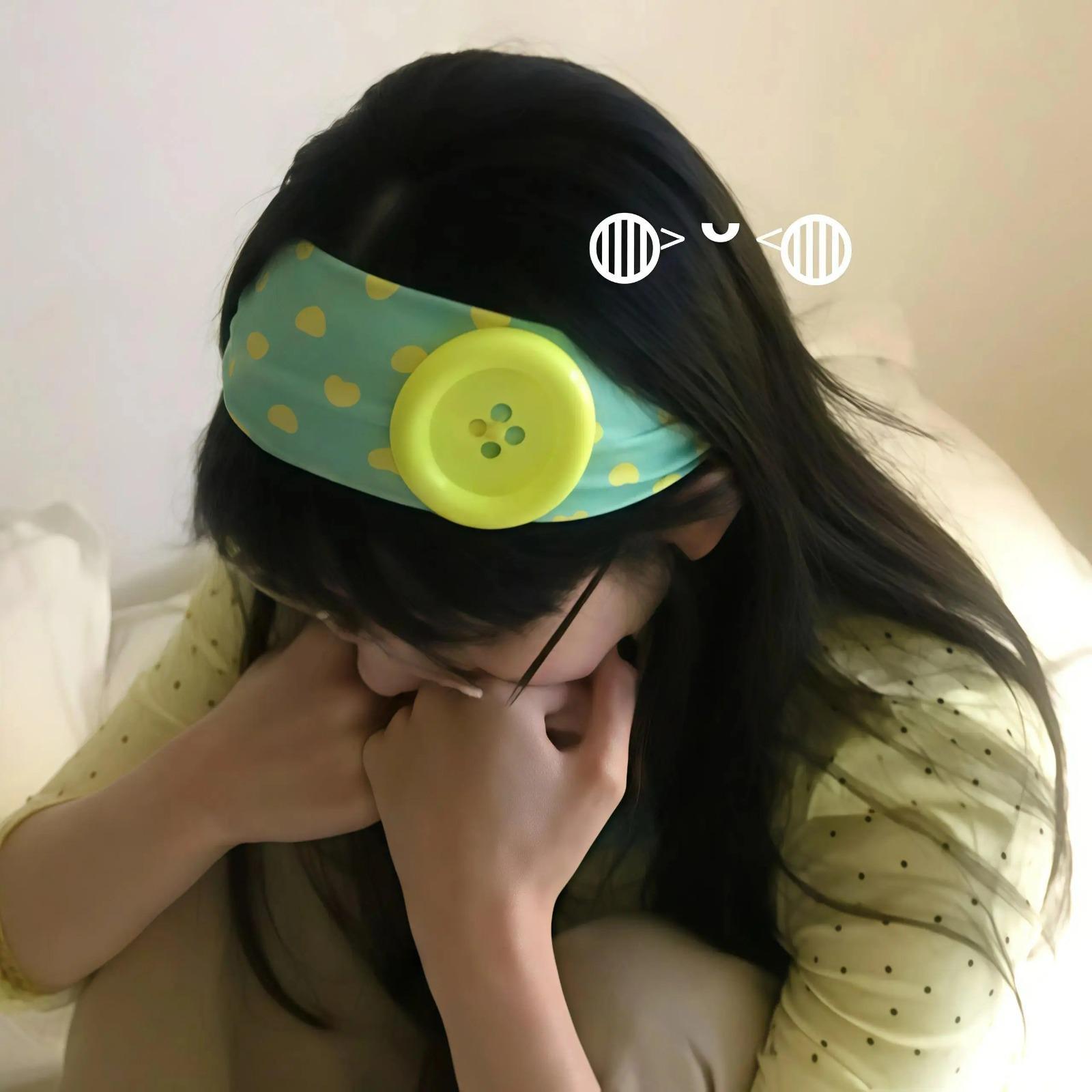 Summer Colorful Large Button Wave Dot Wide Elastic Headband for Women, Korean Ins Y2K Retro Blogger Same Style Trendy Cool Daily Hair Accessories