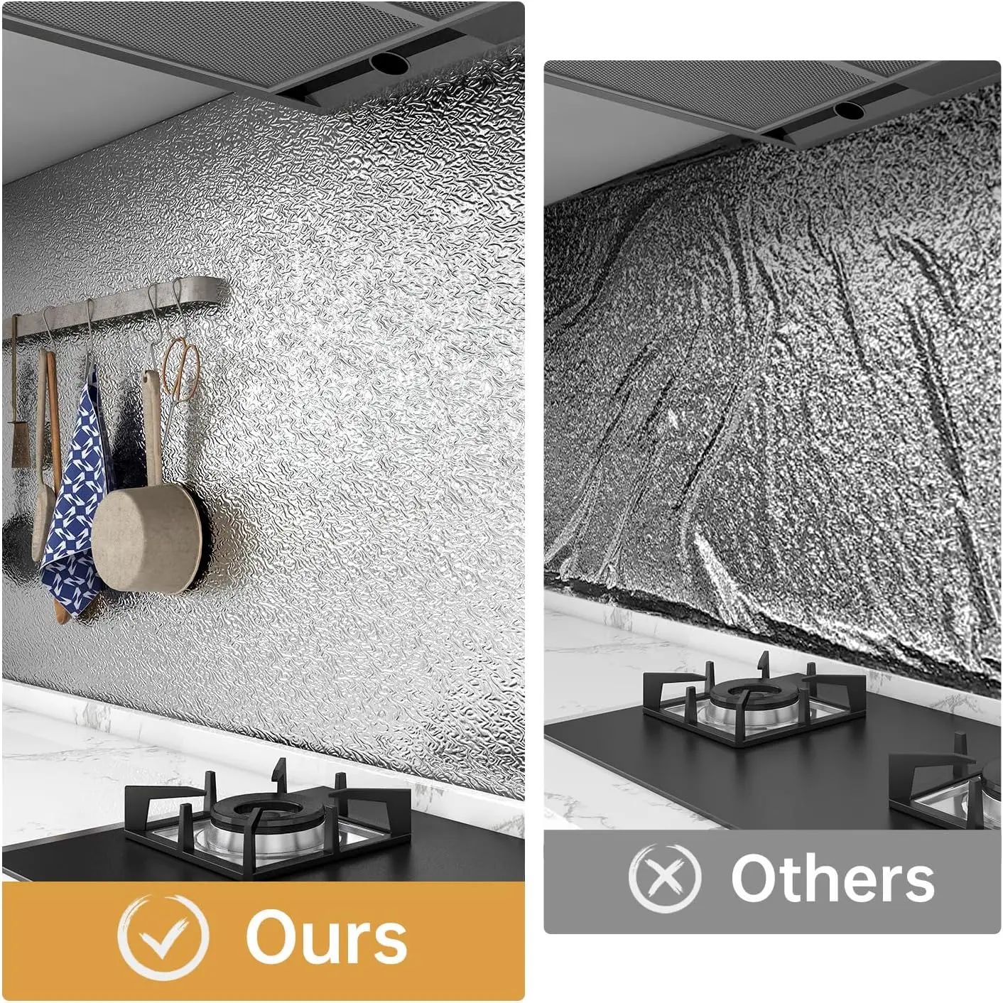 Livelynine Silver Contact Paper for Kitchen Oil Proof Waterproof Sticker Aluminum Foil Kitchen Wallpaper Backsplash Peel and Stick Self Adhesive Shelf Liners for Drawer Removable