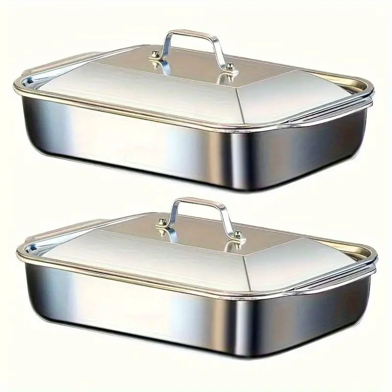 Stainless Steel Bakeware Sets - Large Cap Heavy-Duty Pans, High-Temp Res. Kitchen Trays for Home/Commercial BBQ, Family Gatherings (Fish Baking, Seafood Buffet, Food Storage Use)