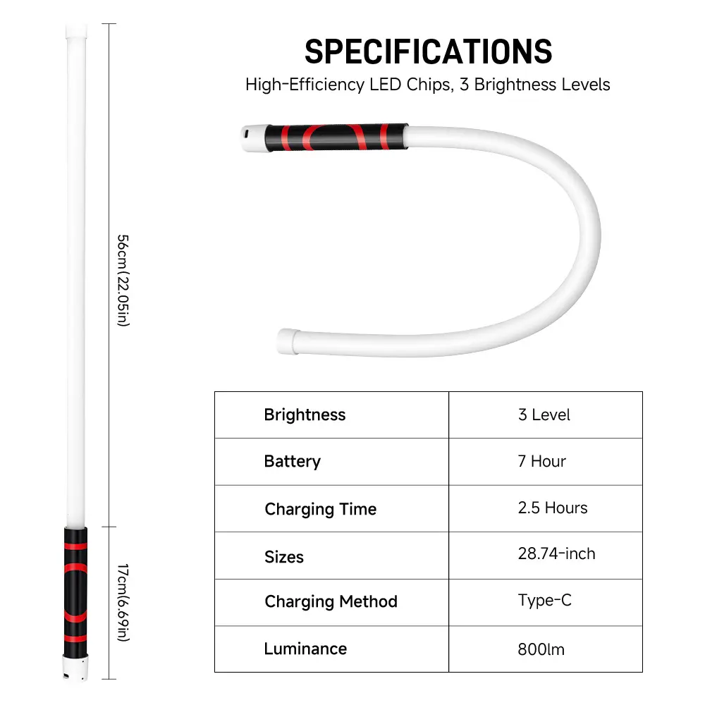 Bendable LED Flashlight Stick - 28" Flexible Design, 7-Hour Long Battery Life, High Lumens for Off-Road, Garage Mechanics, and Hard-to-Reach Areas Like Engine Bays fathersdaygift