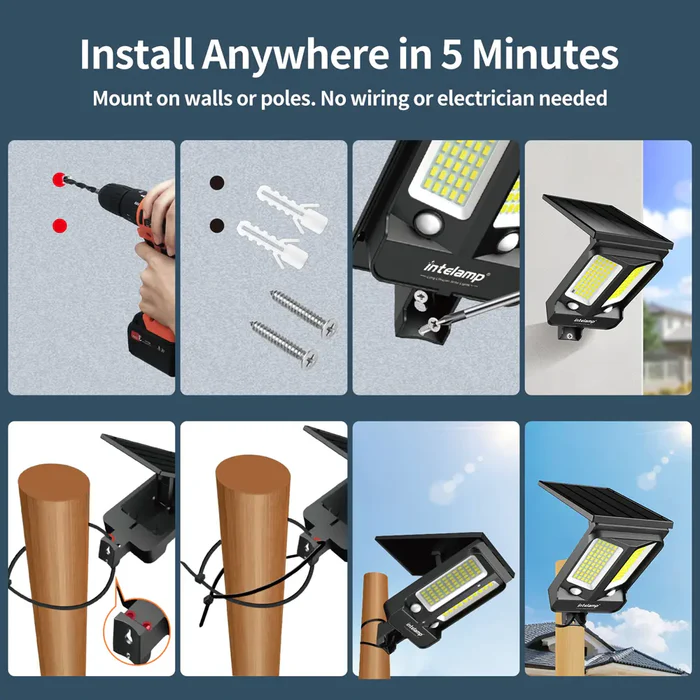 intelamp 1200/3000LM Solar Street Light with Linkable Dual Motion Sensors