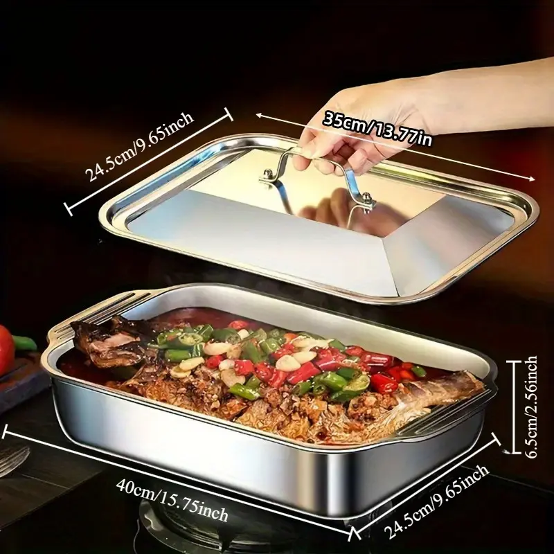 Stainless Steel Bakeware Sets - Large Cap Heavy-Duty Pans, High-Temp Res. Kitchen Trays for Home/Commercial BBQ, Family Gatherings (Fish Baking, Seafood Buffet, Food Storage Use)
