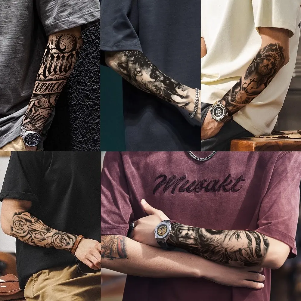 36/76 Sheets Large Black Temporary Tattoo Stickers - Tribal Wolves, Tigers, Lions, Snakes, Skulls, 12 Fake Tattoo Stickers for Men & Women Arm Designs
