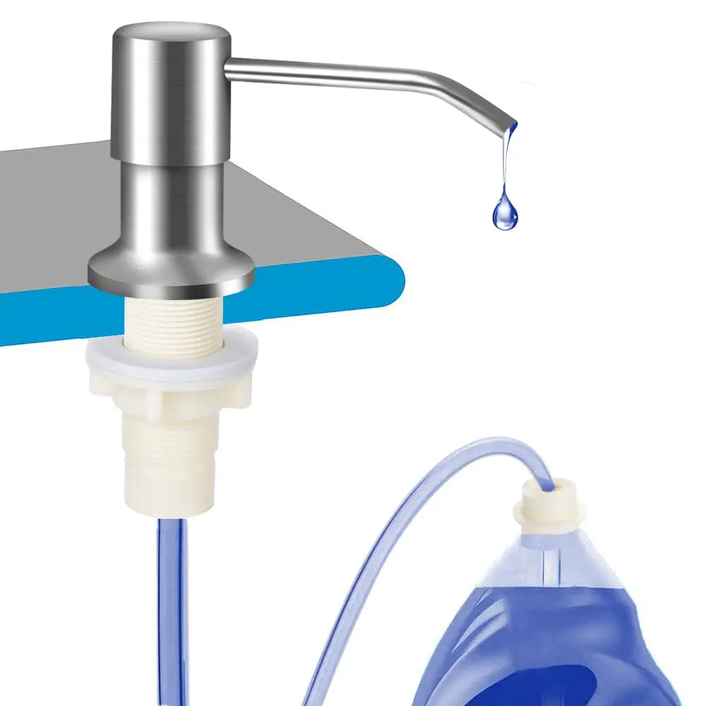 Dish Soap Dispenser for Kitchen Sink (Brushed Nickel), Countertop Sink Soap Dispenser Water Pump with 39” No-Spill Extension Tube Kit Design for Kitchen Bathroom, No More Refills （Sliver）