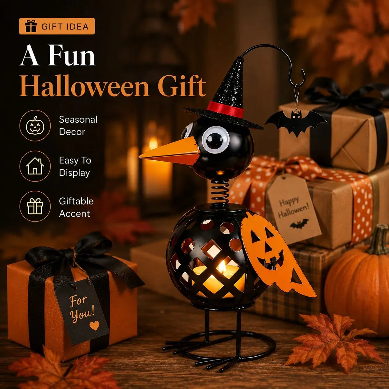 🔥Last Day 50% OFF🔥Wrought Iron Crow and Pumpkin Ornament🐦🎃