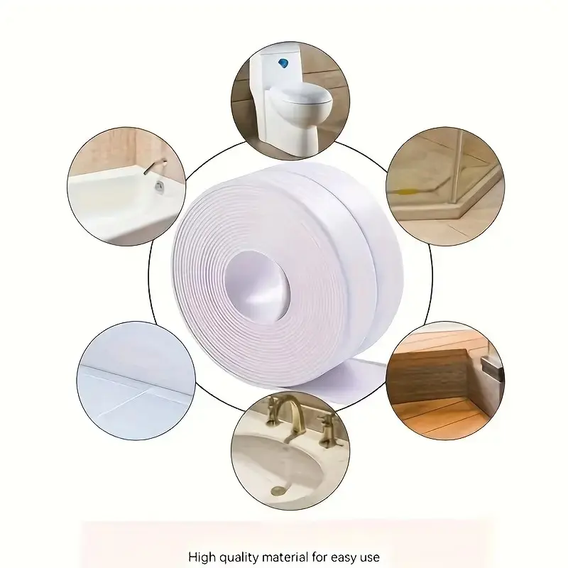 Self-Adhesive White Caulk Tape - 1/3 Roll PE Invisible Sealant Strip with Strong Adhesion, Waterproof, Easy-to-Apply for Bathroom Accessories, Kitchen Edge Protection, Adhesive Strips Waterproofers, Seal Strip Waterproofers,home essentials