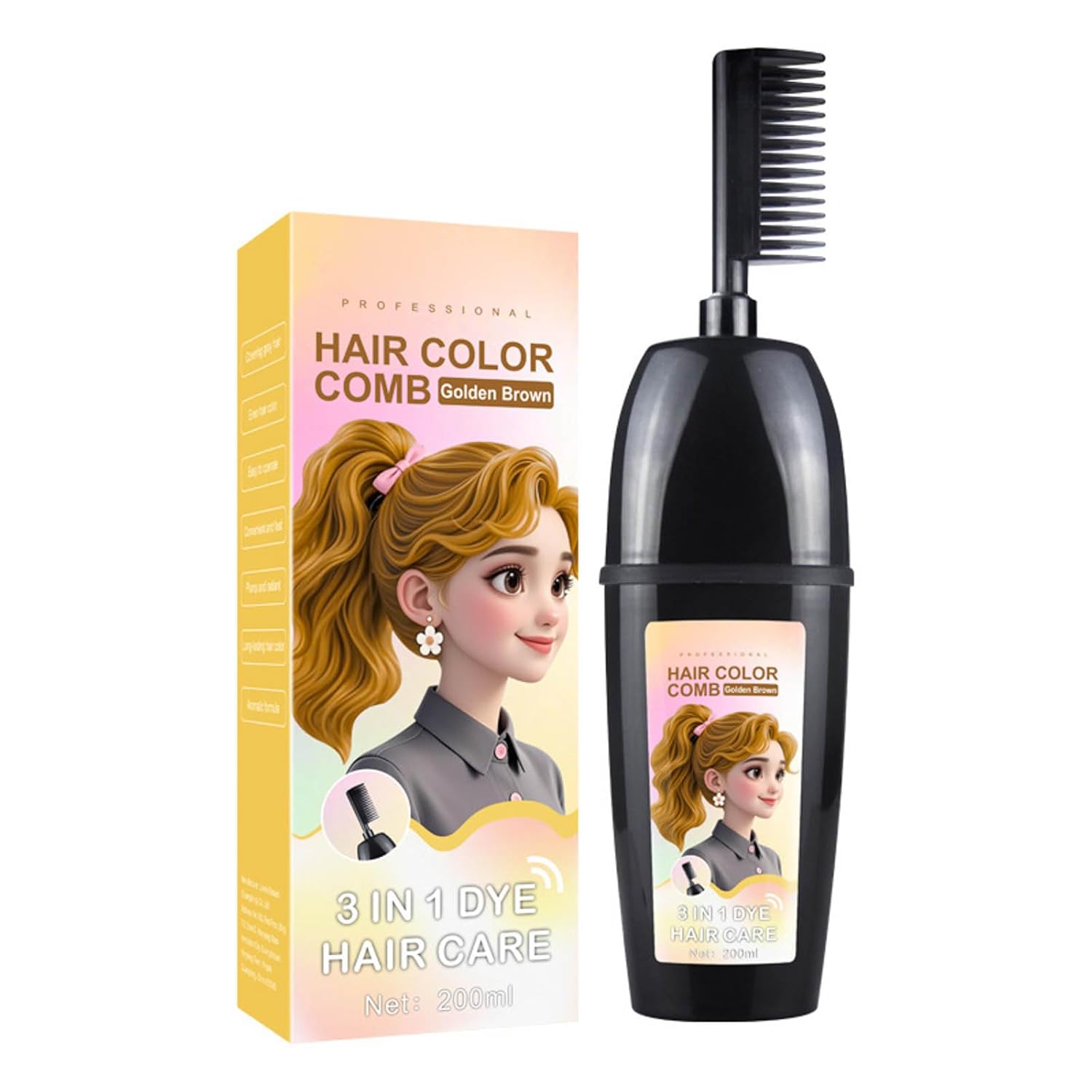 3-In-1 Hair Dye Comb With Built-In Brush, Portable Hair dye, Plant-based Hair Dye, Gentle Gray Hair Coverage, Easy To Use