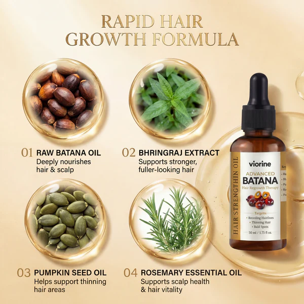 Vital Strands Batana Oil for Hair Growth – 100% Pure & Organic Batana Oil from Honduras – Cold Pressed Raw Scalp & Hair Treatment for Men & Women – 50ml
