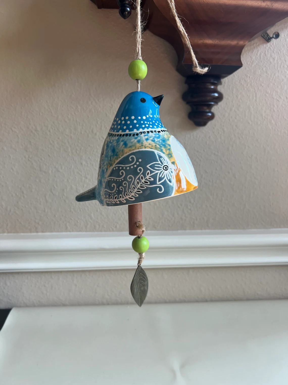 Ceramic Bird wind chimes 5" wide.