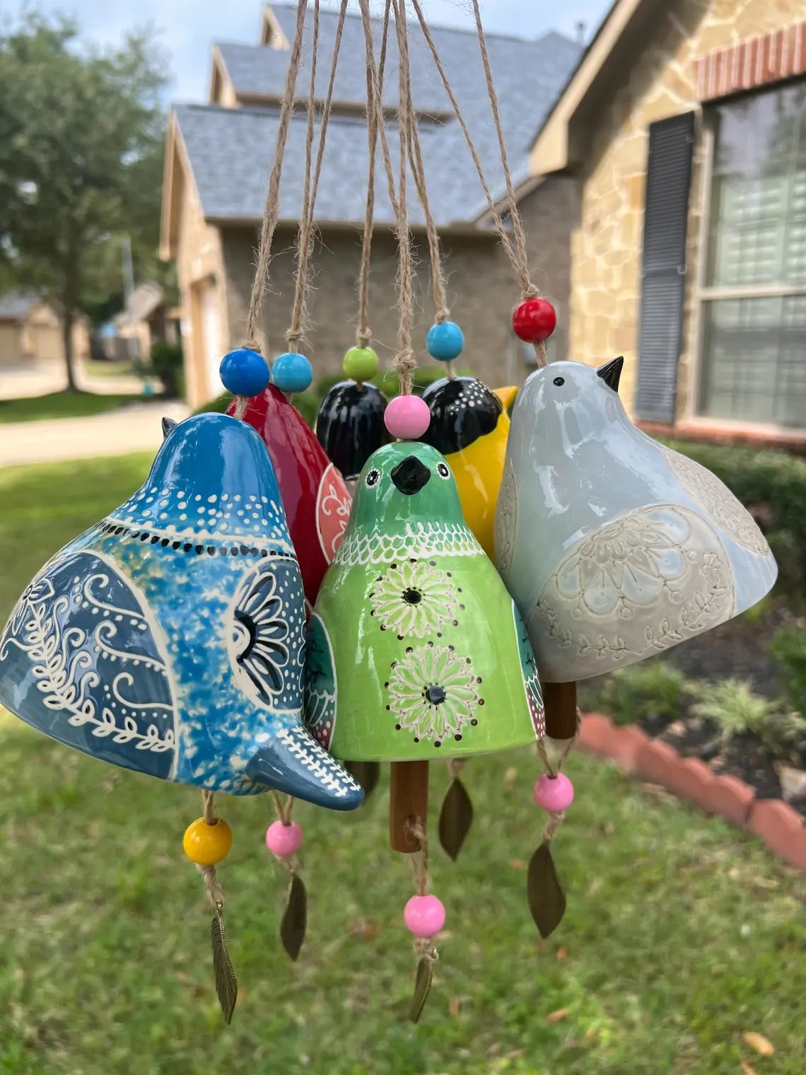 Ceramic Bird wind chimes 5" wide.