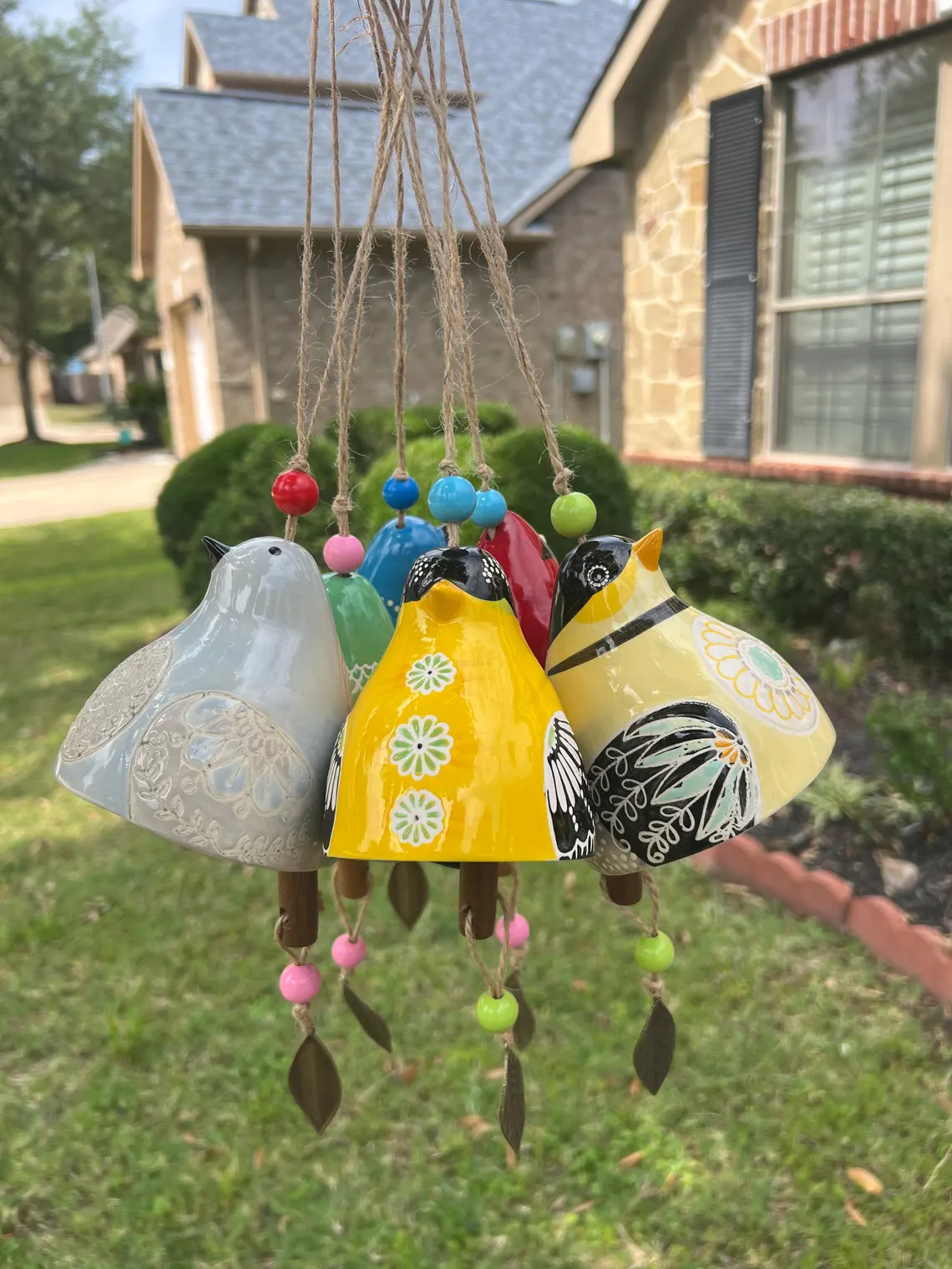 Ceramic Bird wind chimes 5" wide.