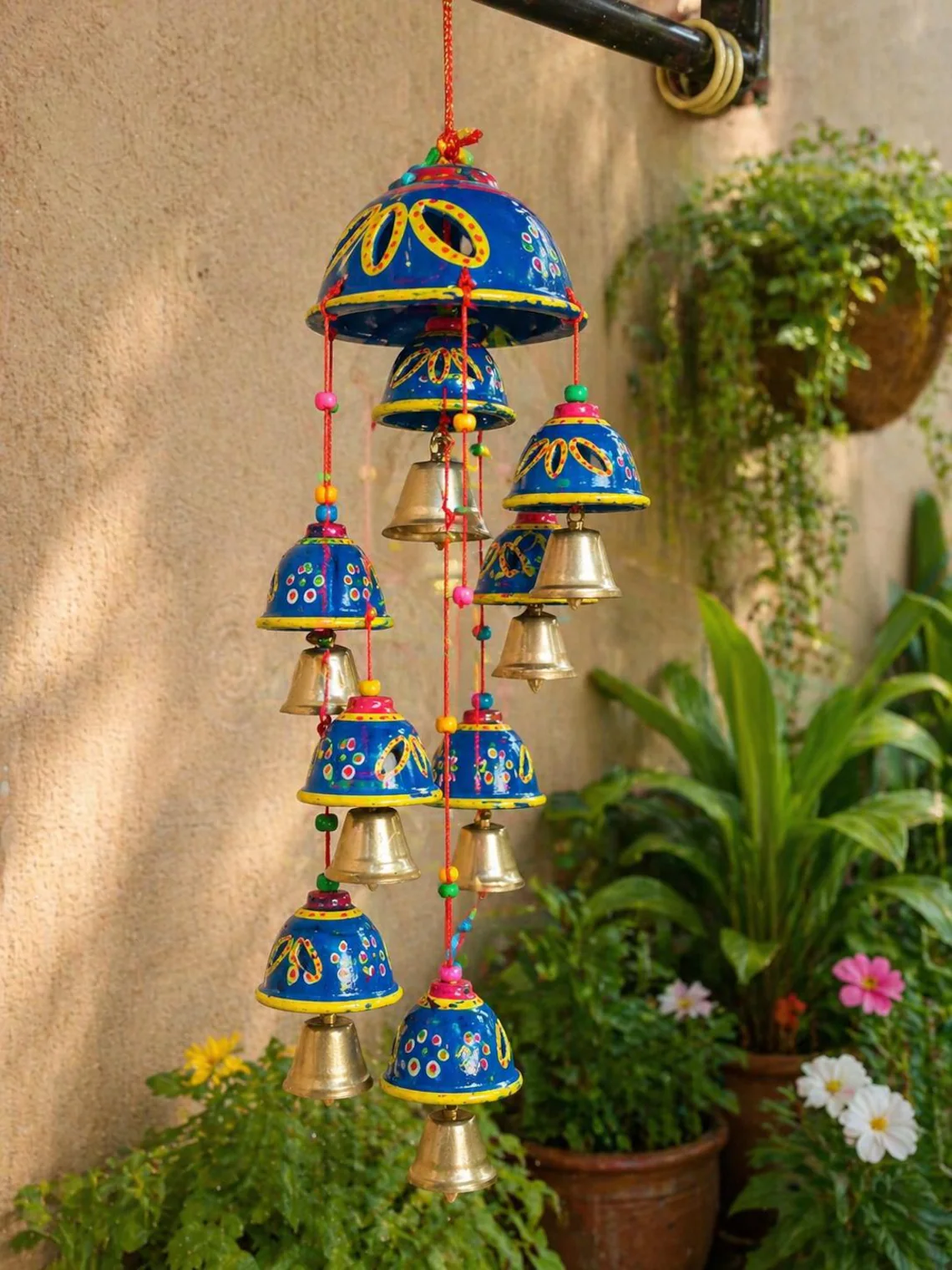 Handcrafted Blue Terracotta Wind Chime - Decorative Hanging Bells for Home & Garden