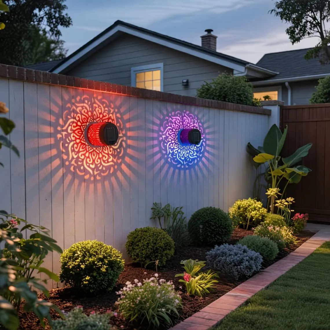 Solar Mandala Wall Light Outdoor Garden Fence Projector Lamp Patio Ambient Decor