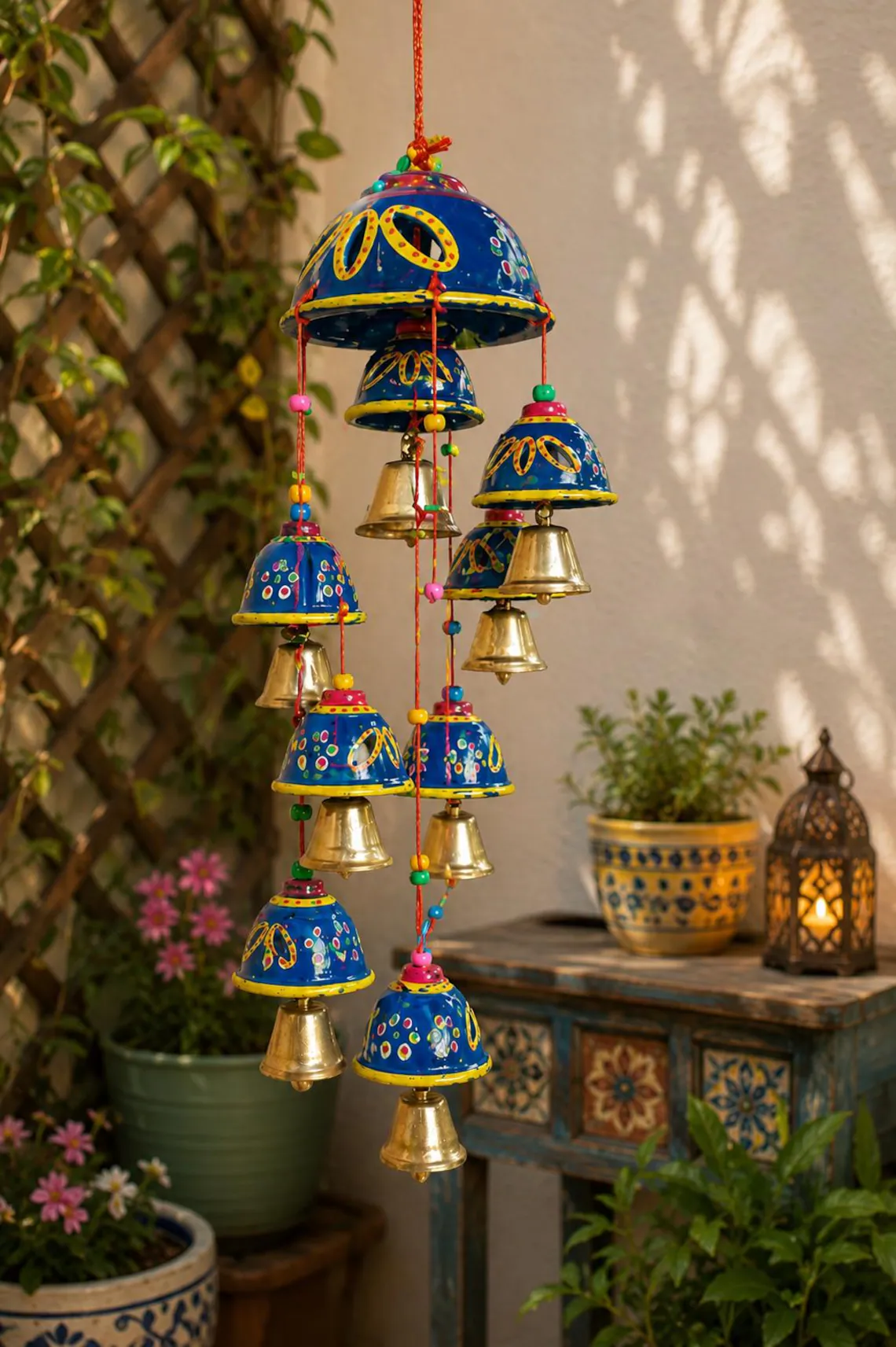 Handcrafted Blue Terracotta Wind Chime - Decorative Hanging Bells for Home & Garden