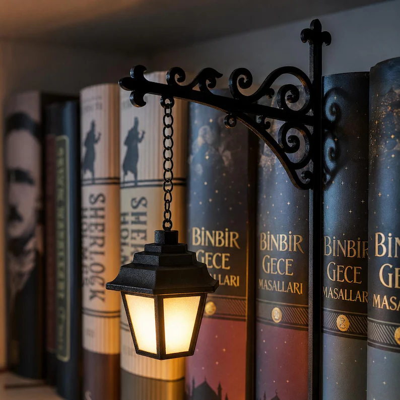 Gothic Bookshelf Lamp, Book Lover Gift, Hanging Lantern or Ghost Light, Cozy Reading Nook Shelf Decor