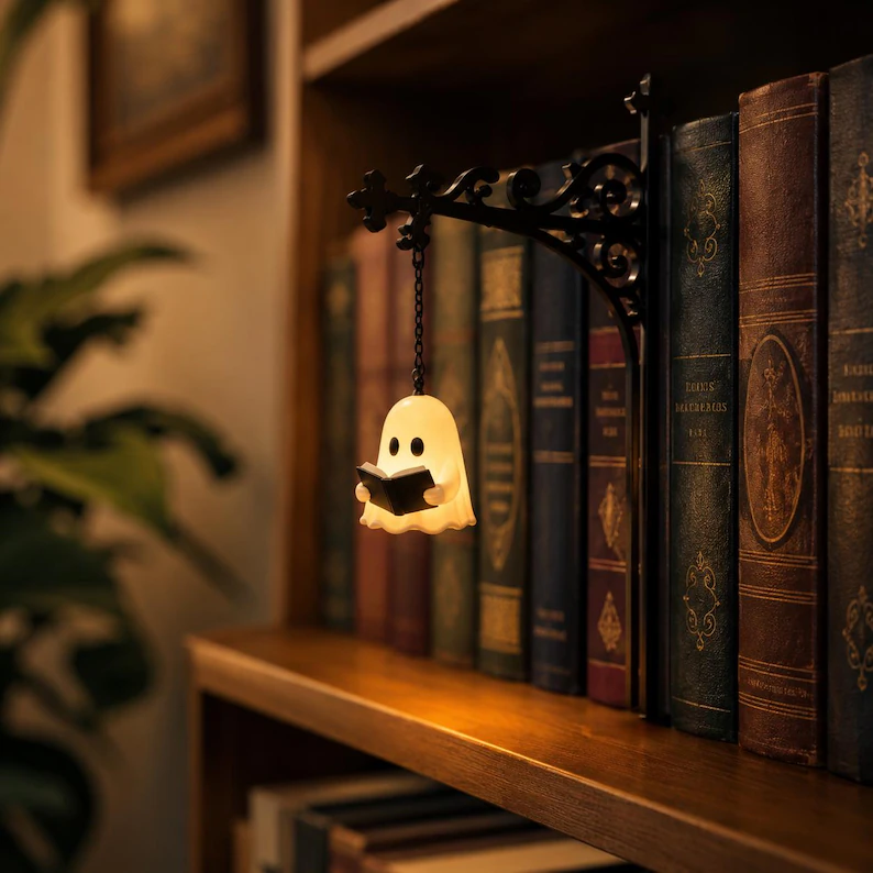 Gothic Bookshelf Lamp, Book Lover Gift, Hanging Lantern or Ghost Light, Cozy Reading Nook Shelf Decor