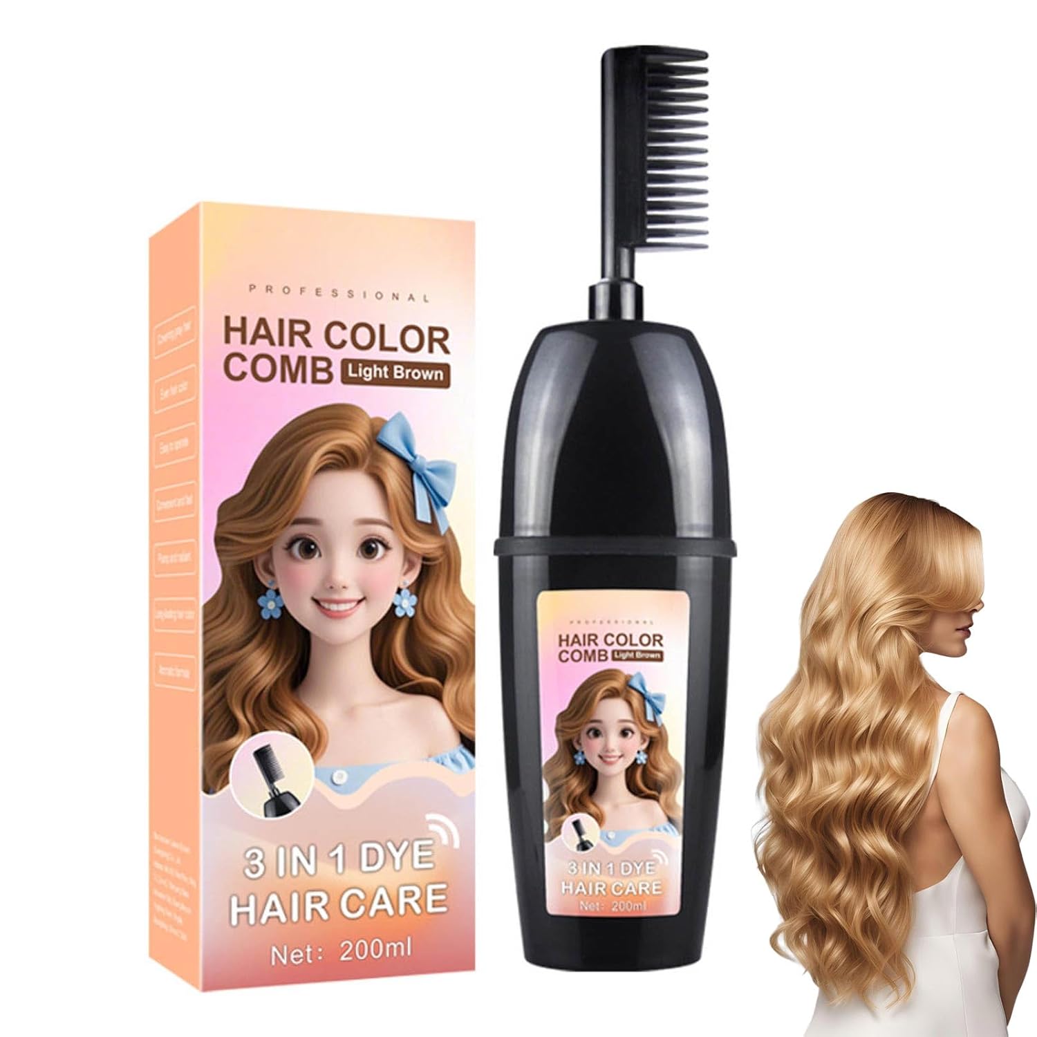 3-In-1 Hair Dye Comb With Built-In Brush, Portable Hair dye, Plant-based Hair Dye, Gentle Gray Hair Coverage, Easy To Use