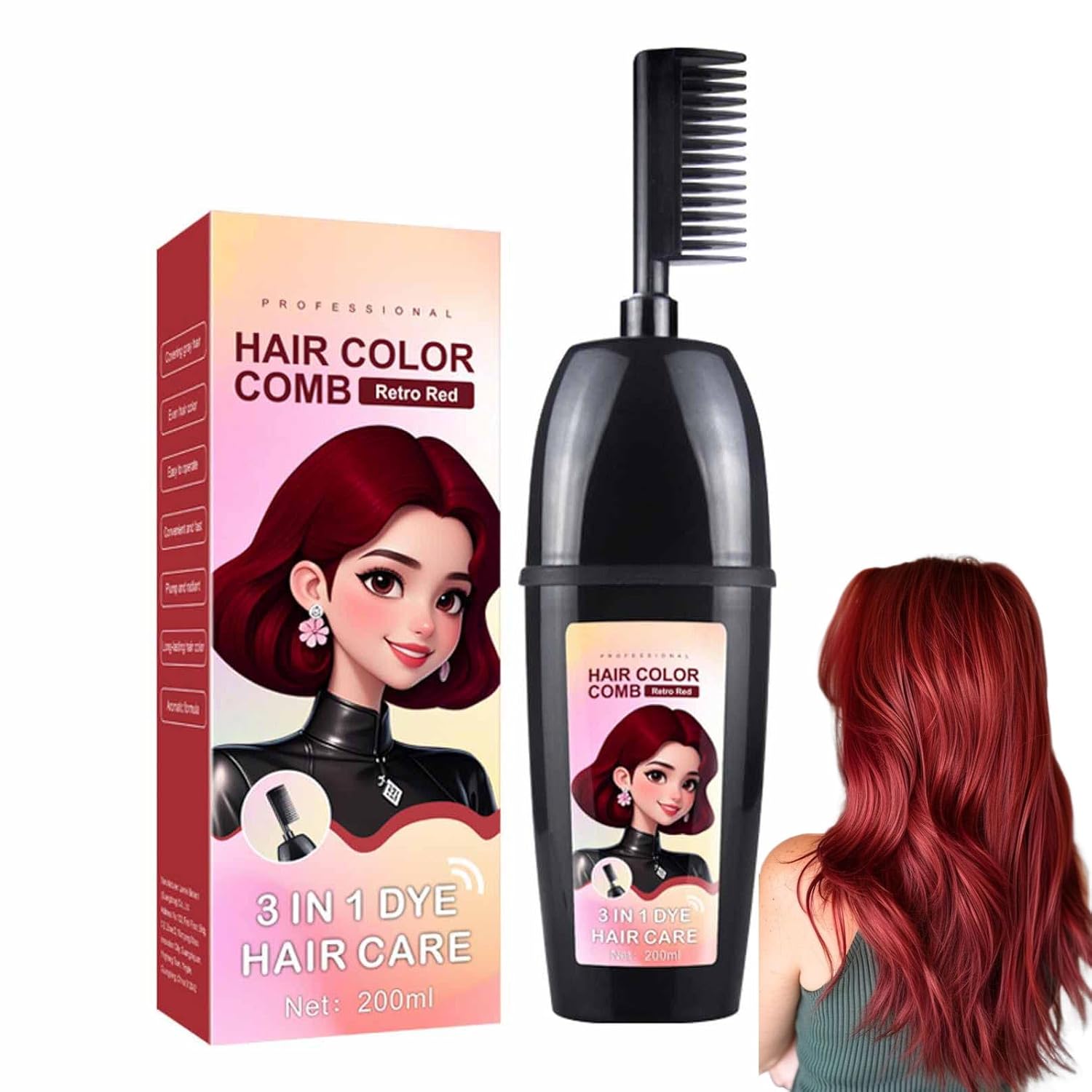 3-In-1 Hair Dye Comb With Built-In Brush, Portable Hair dye, Plant-based Hair Dye, Gentle Gray Hair Coverage, Easy To Use