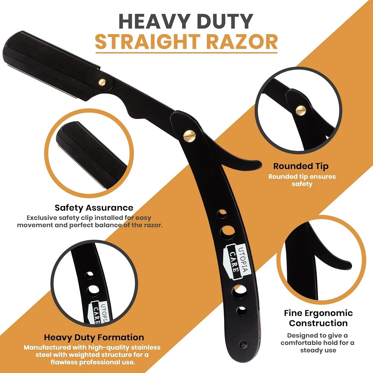 Utopia Care Professional Barber Straight Edge Razor Ergonomic Balanced Grooming Razor 100 PRO