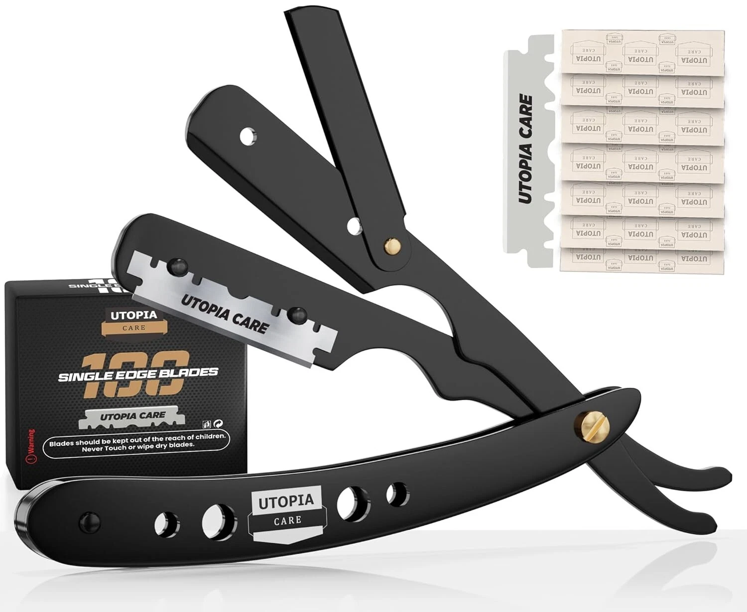 Utopia Care Professional Barber Straight Edge Razor Ergonomic Balanced Grooming Razor 100 PRO
