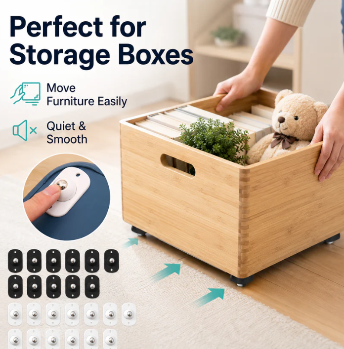 16 Pcs Self Adhesive Mini Caster Wheels 360° Swivel Mini Appliance Rollers Smooth Rotation Appliance Ball Sliders Universal Wheel Transfers for Storage Box Small Furniture Kitchen Appliances