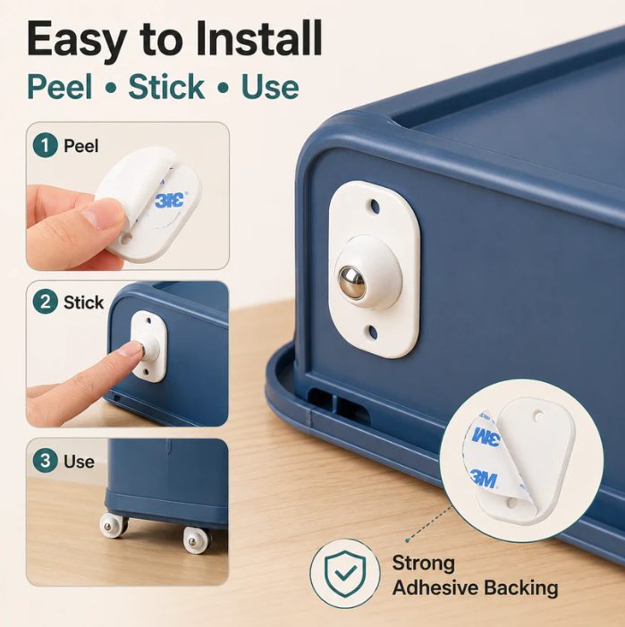 16 Pcs Self Adhesive Mini Caster Wheels 360° Swivel Mini Appliance Rollers Smooth Rotation Appliance Ball Sliders Universal Wheel Transfers for Storage Box Small Furniture Kitchen Appliances