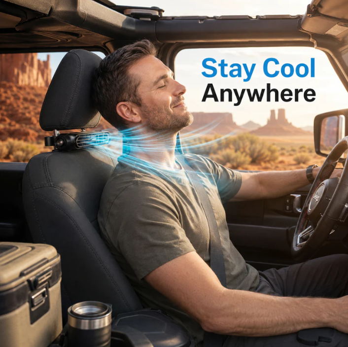 Adjustable Car Fan, Portable Car Seat Cooler, Front Passenger Friendly, Three Speed Settings, 3000mah Battery, Suv, RV, Boat Compatible, Clip Fan Rechargeable