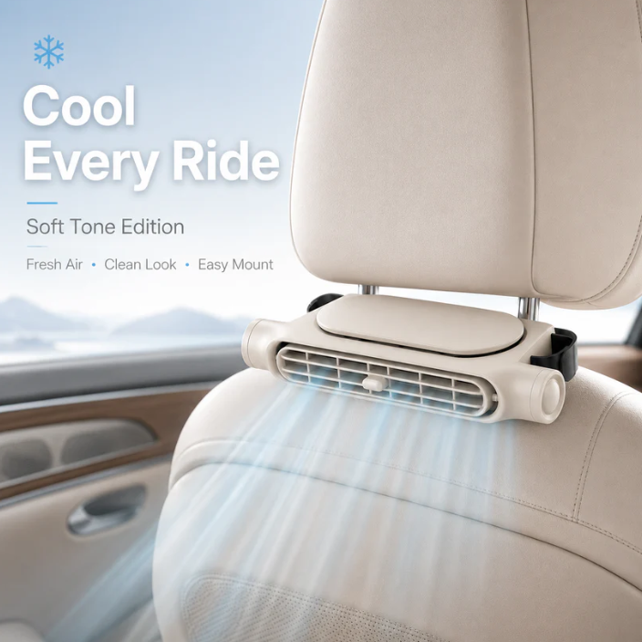 Adjustable Car Fan, Portable Car Seat Cooler, Front Passenger Friendly, Three Speed Settings, 3000mah Battery, Suv, RV, Boat Compatible, Clip Fan Rechargeable