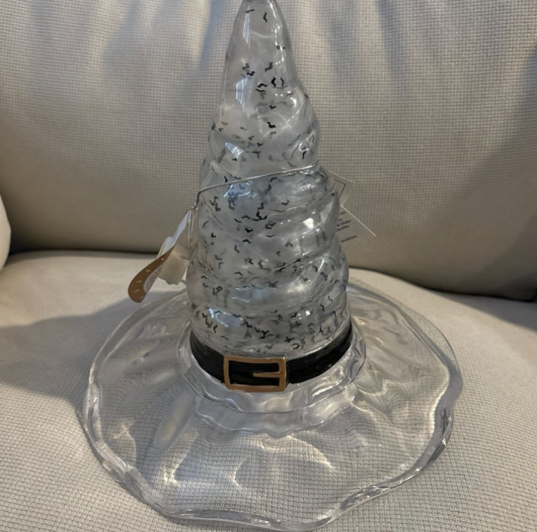 Free Shipping - Eerie Charm 12” LED Waterglobe Witch Hat / Swirling Bats & Black Glitter