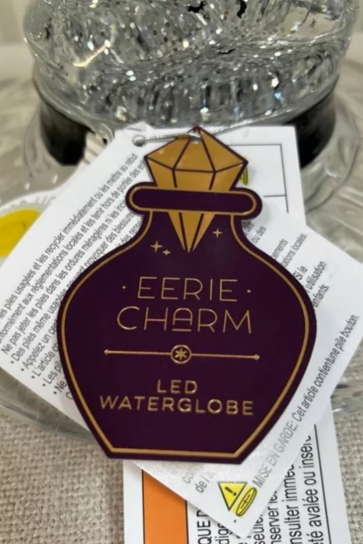 Free Shipping - Eerie Charm 12” LED Waterglobe Witch Hat / Swirling Bats & Black Glitter