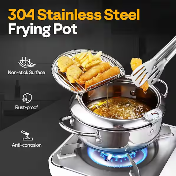 Multifunctional Stainless Steel Deep Frying Pot With Thermometer