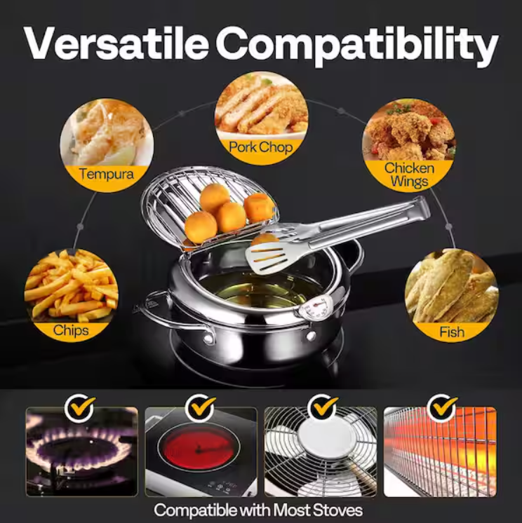 Multifunctional Stainless Steel Deep Frying Pot With Thermometer