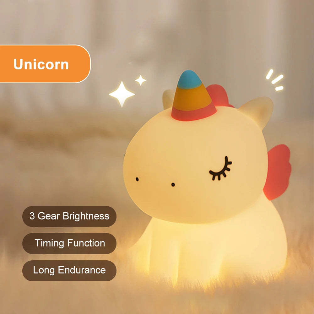 unicorn Cute Silicone LED Night Light For Kids children USB Rechargeab