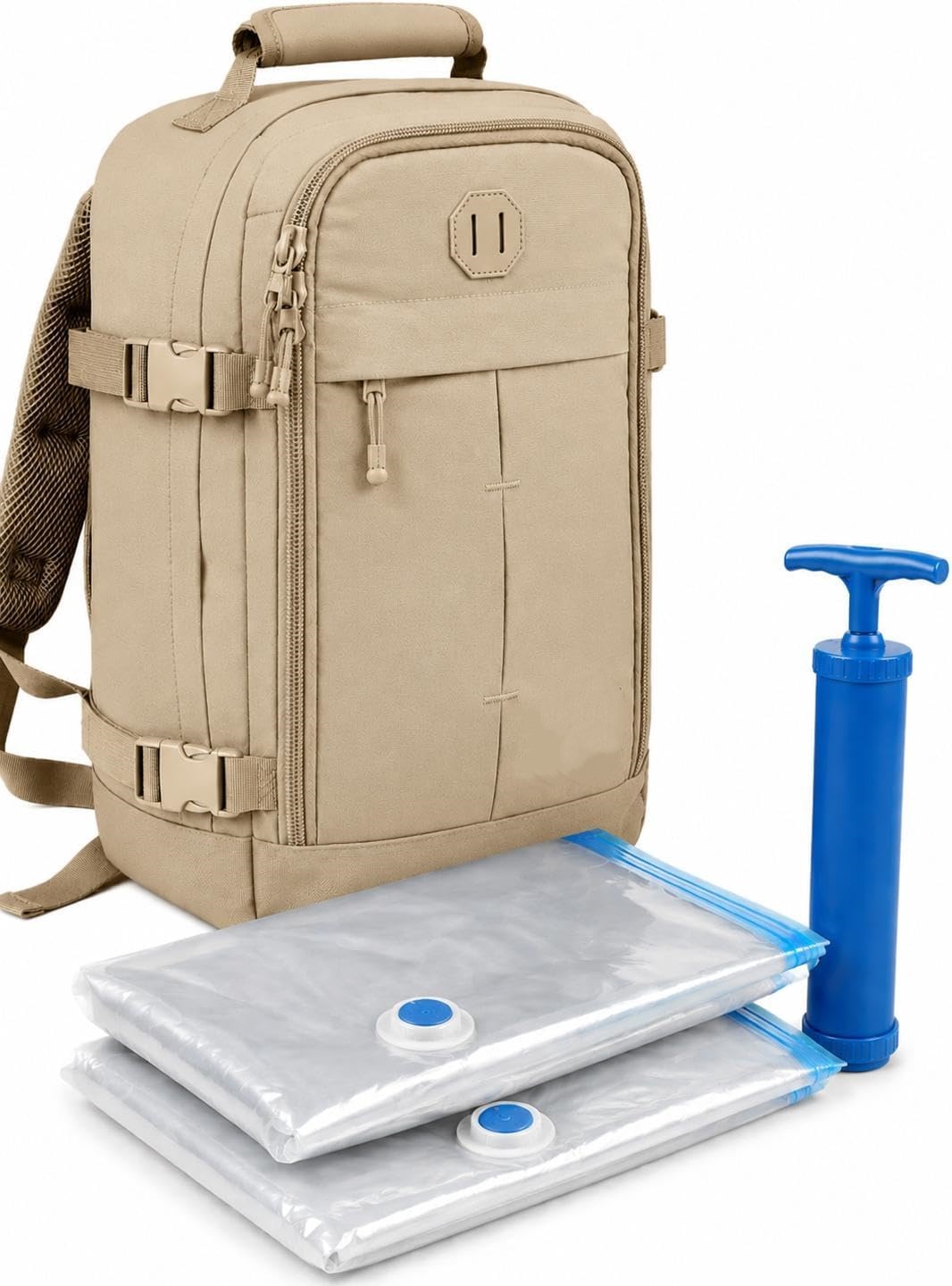 Zaino Bagaglio a Mano 40x30x20 cm con Sacche Sottovuoto e Pompa Manuale, Zaino da Viaggio Salvaspazio