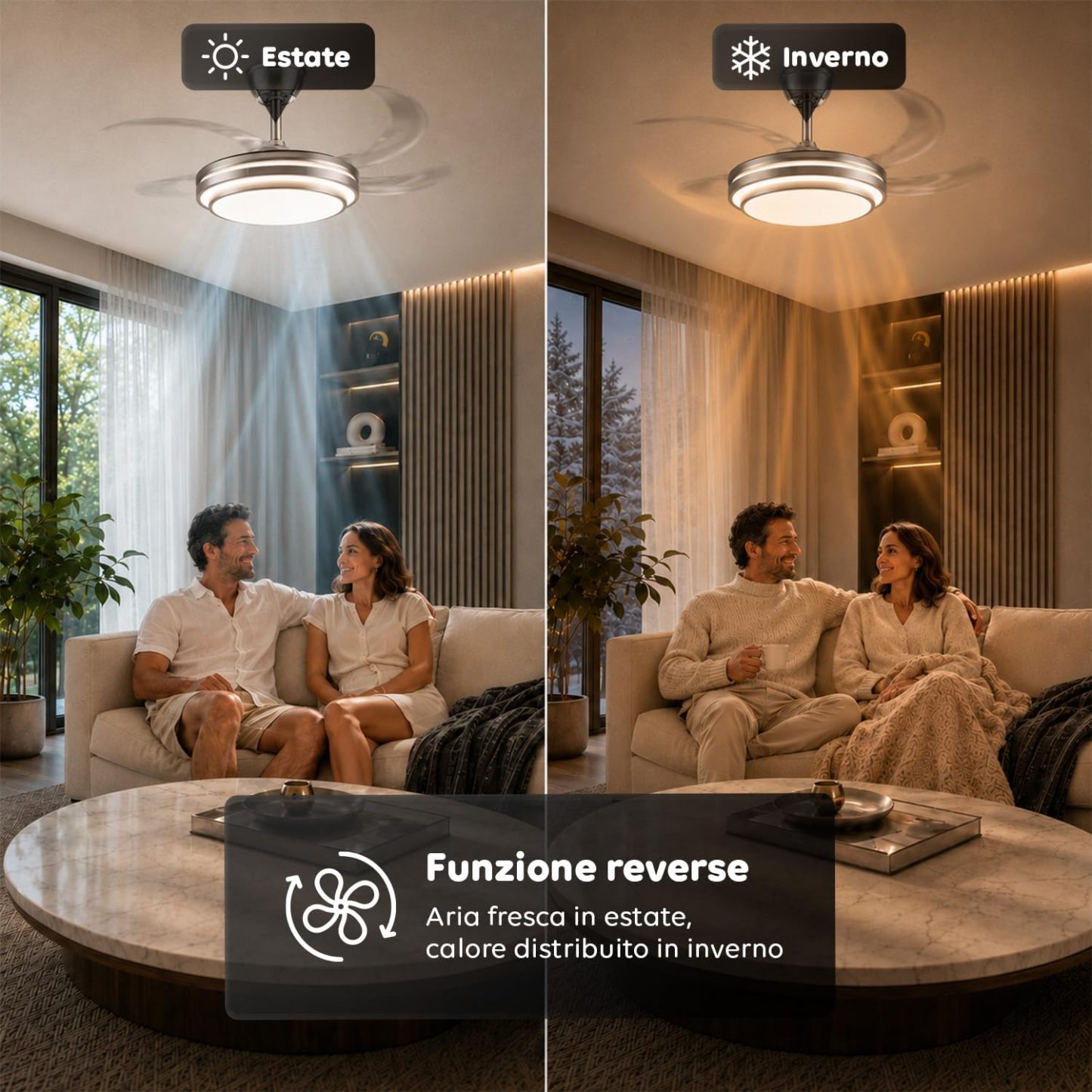 Ventilatore da Soffitto LED con Pale Pieghevoli, 6 Velocità, Luce Dimmerabile 72W a 3 Tonalità, Silenzioso
