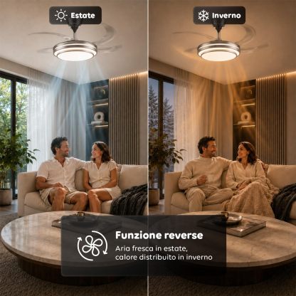 Ventilatore da Soffitto LED con Pale Pieghevoli, 6 Velocità, Luce Dimmerabile 72W a 3 Tonalità, Silenzioso