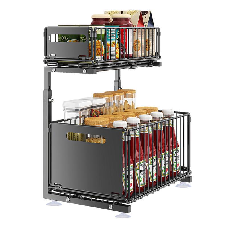 Organizzatore Sottolavello a 2 Livelli in Metallo, Scaffale Regolabile per Cucina e Bagno, Porta Spezie e Accessori