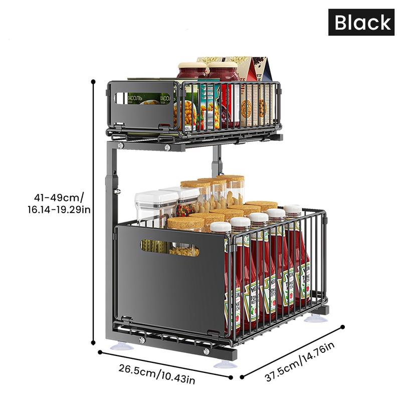 Organizzatore Sottolavello a 2 Livelli in Metallo, Scaffale Regolabile per Cucina e Bagno, Porta Spezie e Accessori