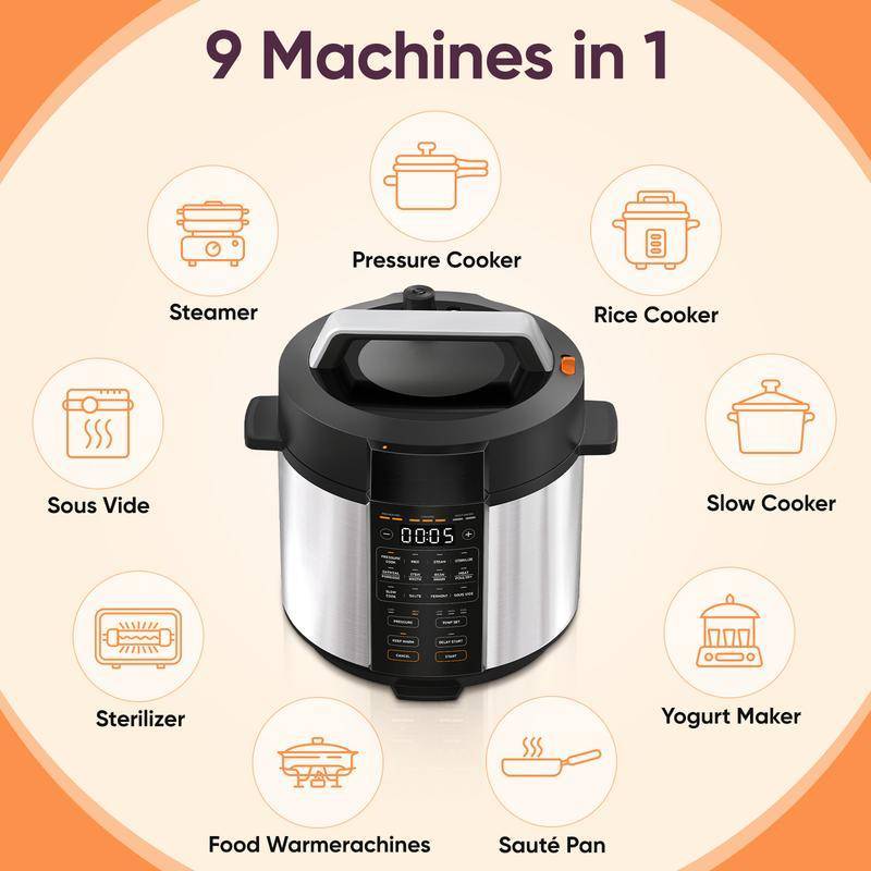 Paquete 9 en 1: Olla a presión de 6 cuartos y arrocera multifunción de 5 cuartos (18 en 1). Electrodoméstico multifuncional con funciones de saltear, cocción lenta, vapor, sous vide, esterilizador, función de mantener caliente durante 24 horas