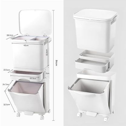 Cubo de Basura para Reciclaje 43,2 L | 3 Compartimentos, Pedal, Tapa y Ruedas para Cocina