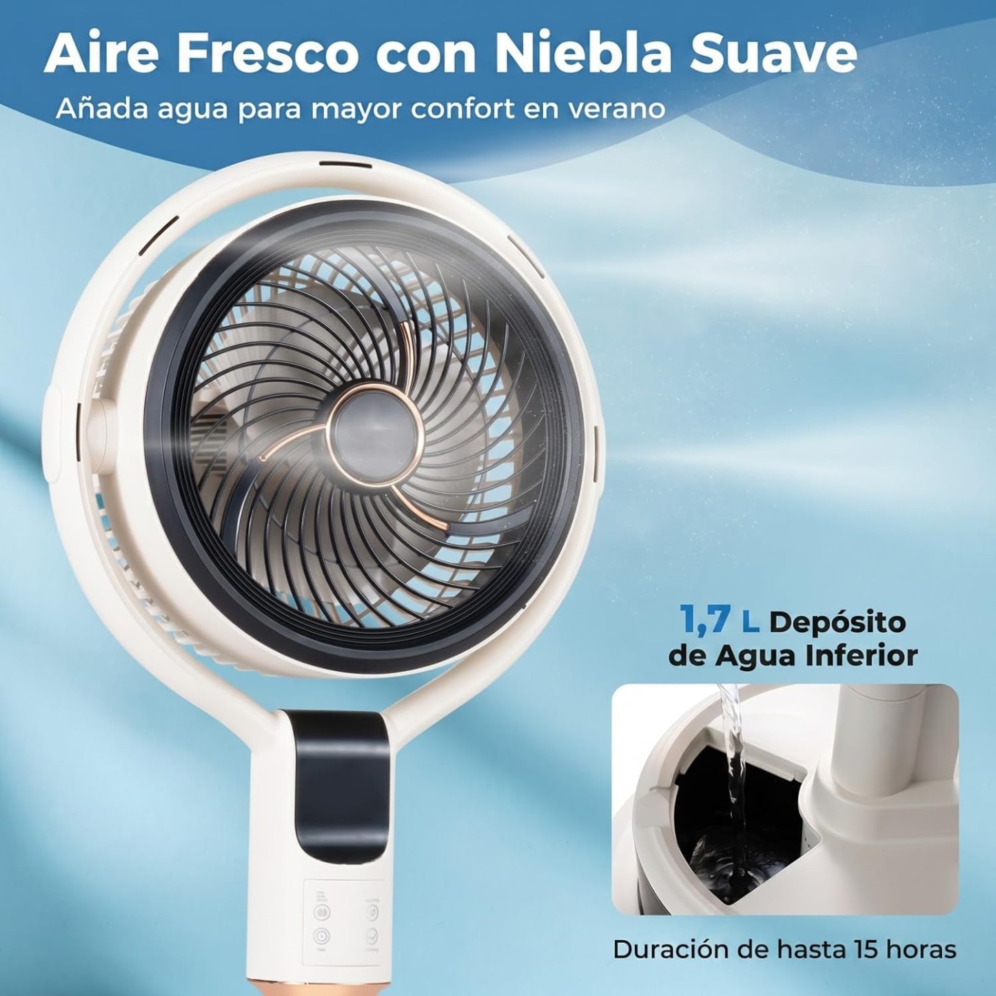 Ventilador de Pie con Nebulizador | Oscilación 90°, 8 Velocidades, Mando a Distancia y Temporizador