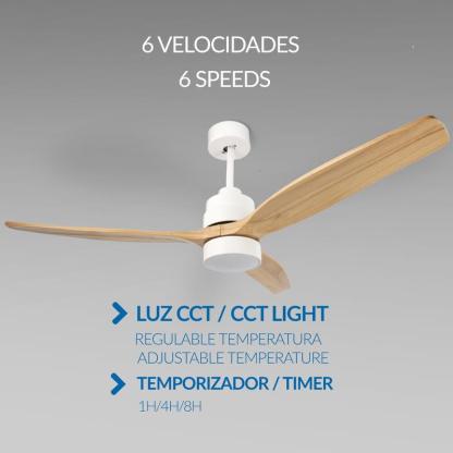 Ventilador de Techo LED | 6 Velocidades, Luz LED Regulable CCT, Mando a Distancia, Modo Verano/Invierno y Temporizador