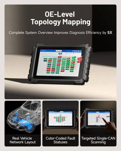 Herramienta de diagnóstico automotriz bidireccional de 10.1" (Escáner OBD2), con función Pass-Thru J2534, codificación de ECU, más de 50 servicios, escaneo completo de sistemas (TopFix AI) y mapeo de topología OE.